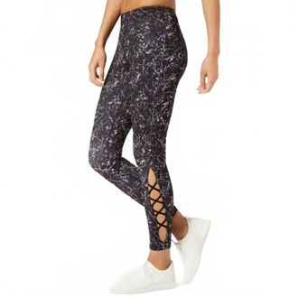 Ideology Activewear Printed Lattice Detail Ankle Leggings In Specked Night