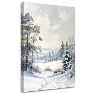 Feeby Cuadro Sobre Lienzo, Paisaje Invierno Nieve Carretera &Aacute;rboles, 80x120