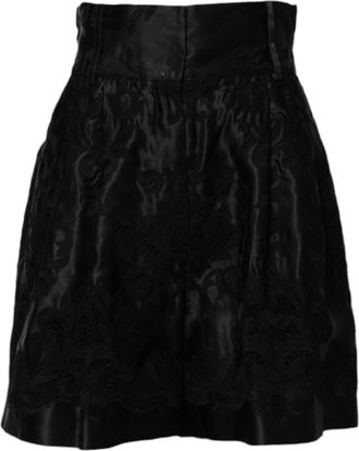 Dolce & Gabbana Black Floral Embroidery Silk High Waist Womens Shorts