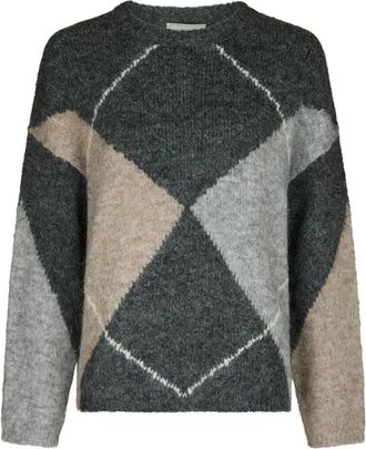 Neo Noir Inga Check Fluff Knit Blouse - Dames - Ronde hals truien - Veelkleurig - S - Wol - Truien & Vesten