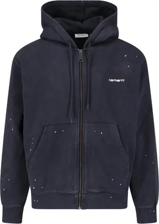 Carhartt Work in Progress Black Hooded Painter Distressed Cotton Zip-Up Hoodie
