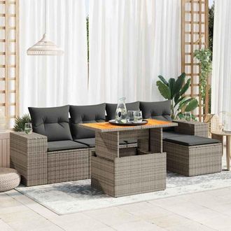 vidaXL Set De Muebles De Jard&iacute;n 6 Pzas Y Cojines Rat&aacute;n Sint&eacute;tico Gris Vidaxl