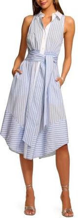 Ramy Brook Juniper Tie Waist Sleeveless Midi Shirtdress in Blue Stripe at Nordstrom Rack, Size Xx-Large