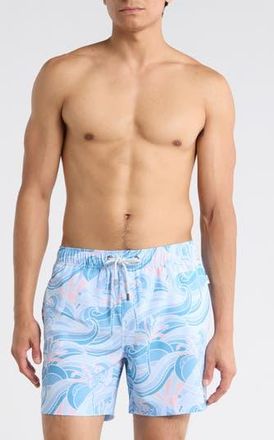 Vintage Summer Swimwear Seersucker Print 4-Way Stretch Volley Swim Trunks in Blue at Nordstrom Rack, Size Xx-Large