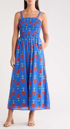 Sugarlips Riela Floral Cotton Sundress in Blue-Red at Nordstrom, Size X-Large