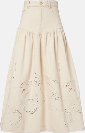 Ganni Gonna di jeans con ricamo sangallo