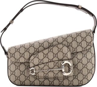 Gucci Horsebit 1955 asymmetrische GG gecoate canvas schoudertas - Bruin