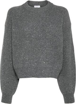 Brunello Cucinelli metallic sequin-embellished jumper - women - Cashmere/Polyester/Wool/Polyamide - L - Grey