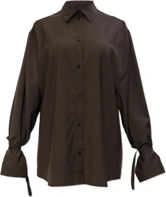 Toteme Strik-manchet blouse - Dames - Overhemden - Bruin - L - Wol - Overhemden
