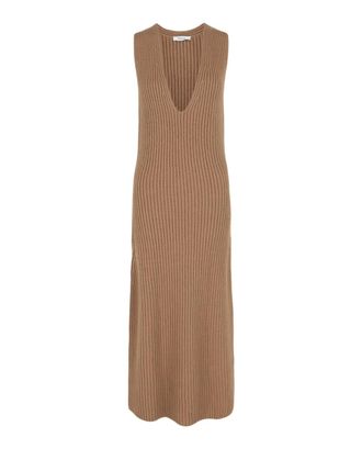 Ferragamo Womens Sleeveless Ribbed Knit Dress In Beige
