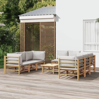 vidaXL Set De Muebles De Jard&iacute;n 9 Piezas Bamb&uacute; Y Cojines Gris Claro Vidaxl