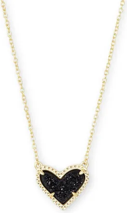 Kendra Scott Womens Ari Heart Short Pendant Necklace In Gold /black Drusy