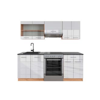 Vicco Mueble De Cocina R-line, Blanco Brillo Intenso/roble Dorado, 200 Cm, Et Antracita