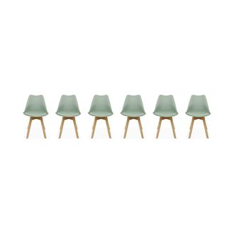 Sweeek Silla escandinava con patas de madera de haya, set de 6, verde celad&oacute;n