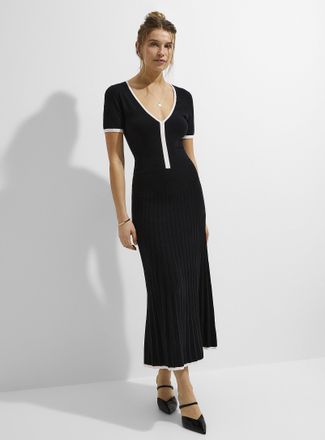 Icone Womens V-neck rib-knit pleated dress