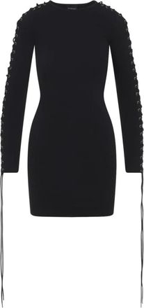 Balenciaga Lace-up Jurk met Lange Mouwen - Dames - Korte kleedjes - Zwart - S - Katoen - Kleedjes