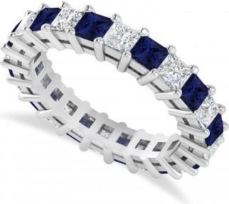 Allurez Princess Diamond & Blue Sapphire Wedding Band 14k White Gold (3.12ct)
