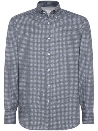 Brunello Cucinelli Camicia con stampa geometrica - Blu