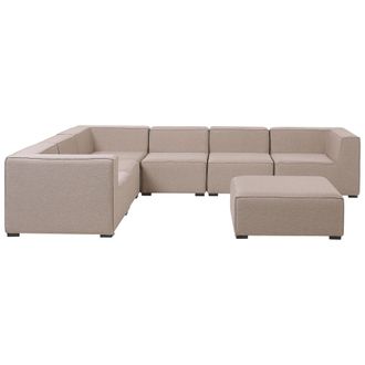 Beliani Sof&aacute; Esquinero 7 Plazas Modular De Poli&eacute;ster Beige Arena Negro Derecho Con Reposapi&eacute;s Arezzo