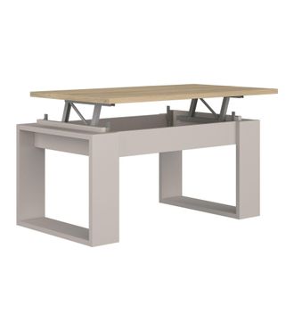 Home Heavenly Home Heavenly - Mesa De Centro Elevable Rubi Ii, Estilo Industrial Con Almacenaje Interior, 90x50x45/57,7 Cm. Color: Roble - Beige