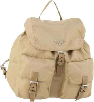 Prada Pre-owned Backpacks, female, Beige, Size: ONE SIZE Pre-owned Nylon Backpack