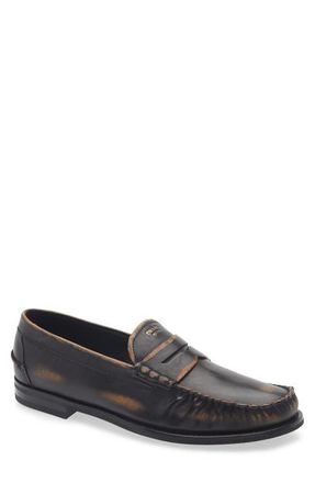 Prada Antiqued Leather Loafer in Nero/Cuoio at Nordstrom, Size 9.5Us