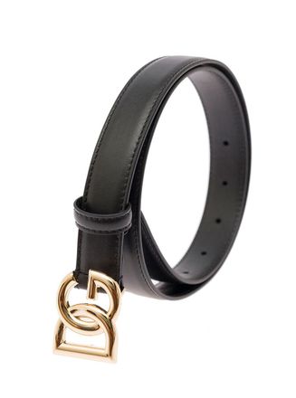 Dolce & Gabbana Leather with DG Logo Buckle Belt - Black