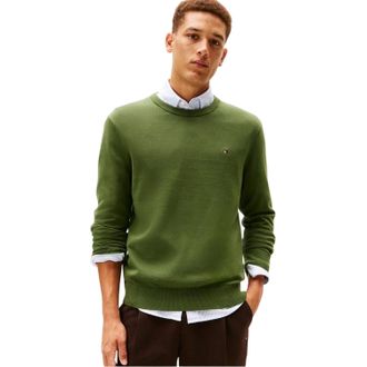 Tommy Hilfiger Heren trui met ronde hals in katoen (Berggroen)