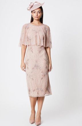 Coast Floral Embellished Cape Midi Dress in Blush at Nordstrom, Size 8