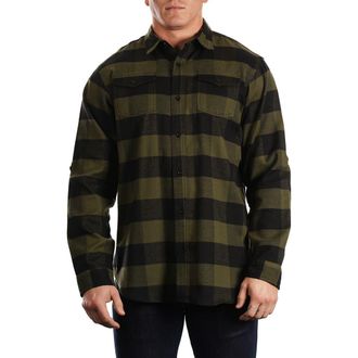 Burnside Plaid Flannel Shirt in Army/Black at Nordstrom Rack, Size Xx-Large