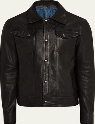 Savas Mens Denham Leather Trucker Jacket
