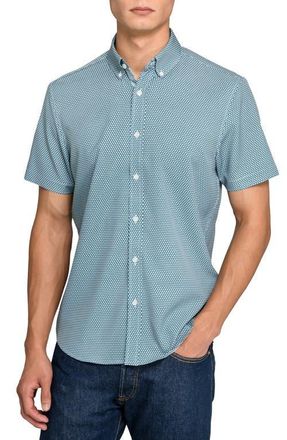 ConStruct Hexagon Geo Woven Short Sleeve Basic in White/green at Nordstrom, Size X-Large