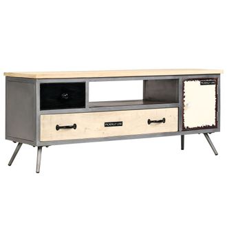 vidaXL Vidaxl - Mueble Para Tv De Madera De Mango Maciza Y Acero 120x30x45 Cm