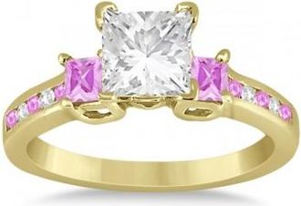 Allurez Pink Sapphire Three Stone Engagement Ring in 14k Yellow Gold (0.62ct)