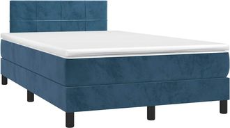 vidaXL Vidaxl - Cama Box Spring Colch&oacute;n Y Led Terciopelo Azul Oscuro 120x190 Cm