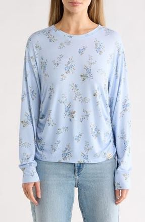 Lucky Brand Cozy Ruched Side Long Sleeve Top in Blue Multi at Nordstrom Rack, Size X-Small