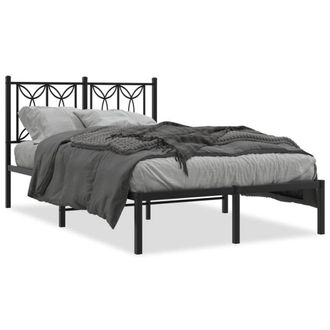 Berkfield Home Metal Bed Frame without Mattress with Headboard Black 120x190cm | Size: 120x190 cm