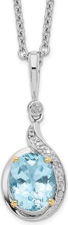 Diamond2Deal Sterling Silver with 14K Accent Rhodium-plated Sky Blue Topaz and Diamond Pendant Necklace