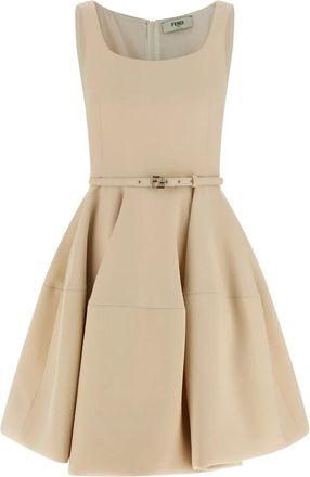 Fendi Wheel Skirt Dress - Dames - Korte kleedjes - Beige - S - Wol - Kleedjes