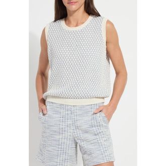 Lyss&eacute; Claire Textured Linen & Cotton Sweater Vest in Ecru/Azzurro at Nordstrom, Size X-Small