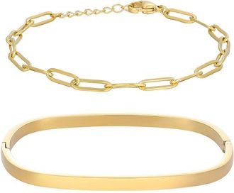 Adornia Adornia 18K Plated Stainless Steel Tarnish-Resistant Rectangular Cuff & Paper Clip Chain Set Bracelet