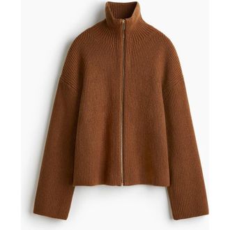 H&M Zip-through Cardigan in Brown at Nordstrom, Size Xx-Small
