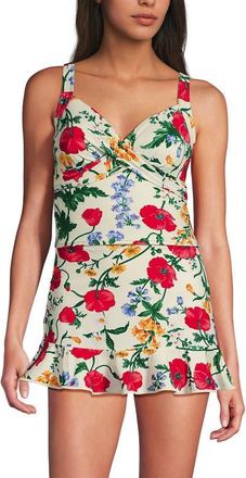 Lands End Sweetheart Wrap Midkini Top in Egret/poppy Floral at Nordstrom, Size 20W
