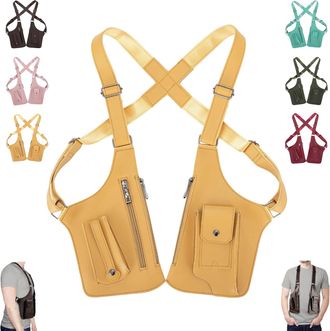 Generic Premium Leather Adjustable Underarm Shoulder Bag for Men & Women, Water Resistant,Anti-Theft Hidden Storage (Yellow)