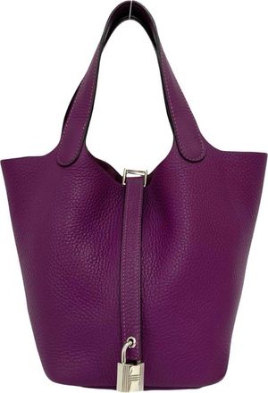 Herm&egrave;s Purple Taurillon Clemence Leather Handbag Tote Bag (Pre-Owned)