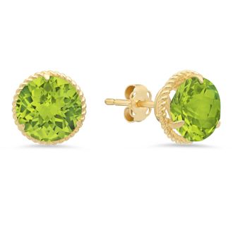 MAX + STONE 14k Yellow Gold Roped Halo Round-Cut Gemstone Stud Earrings (8mm)