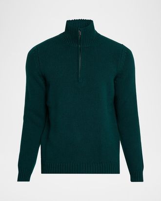 Anderson & Sheppard Men & apos;s Plain Knit Cashmere Quarter-Zip Sweater