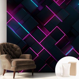 Tulup Carta Da Parati Non Tessuto - Decorazione Da Muro - Traspirante - Con Motivo - Per Camera Da Letto Cucina Geometria Al Neon 250x250 Cm