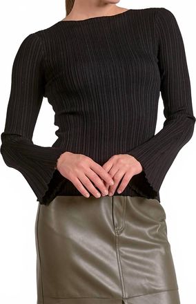 Elan Crewneck Bell Sleeve Top In Black