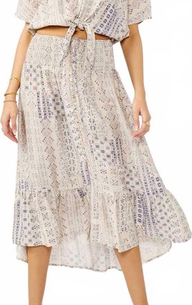 Lovestitch Printed Smocked Waist Skirt In Beige